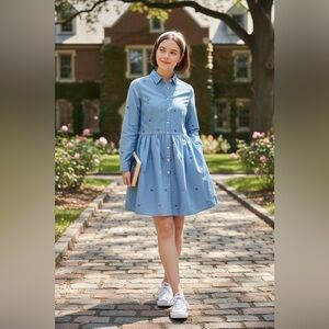 Quiet Luxury Ralph Lauren Chambray Preppy Shirt Dress Size 14 Girls Old Money